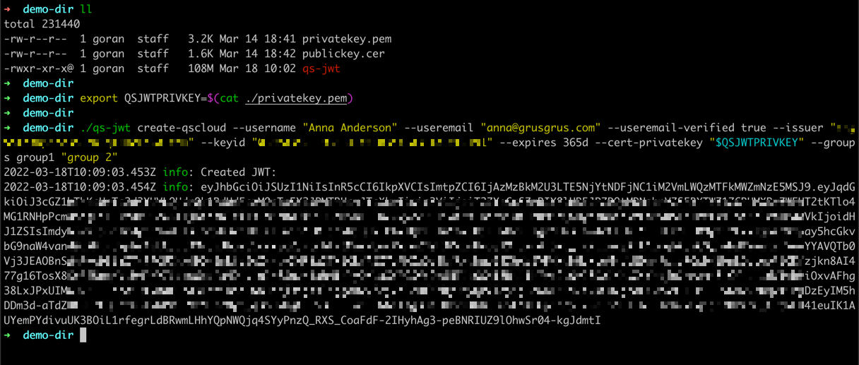 qs-jwt running on macOS, using existing private key as parameter