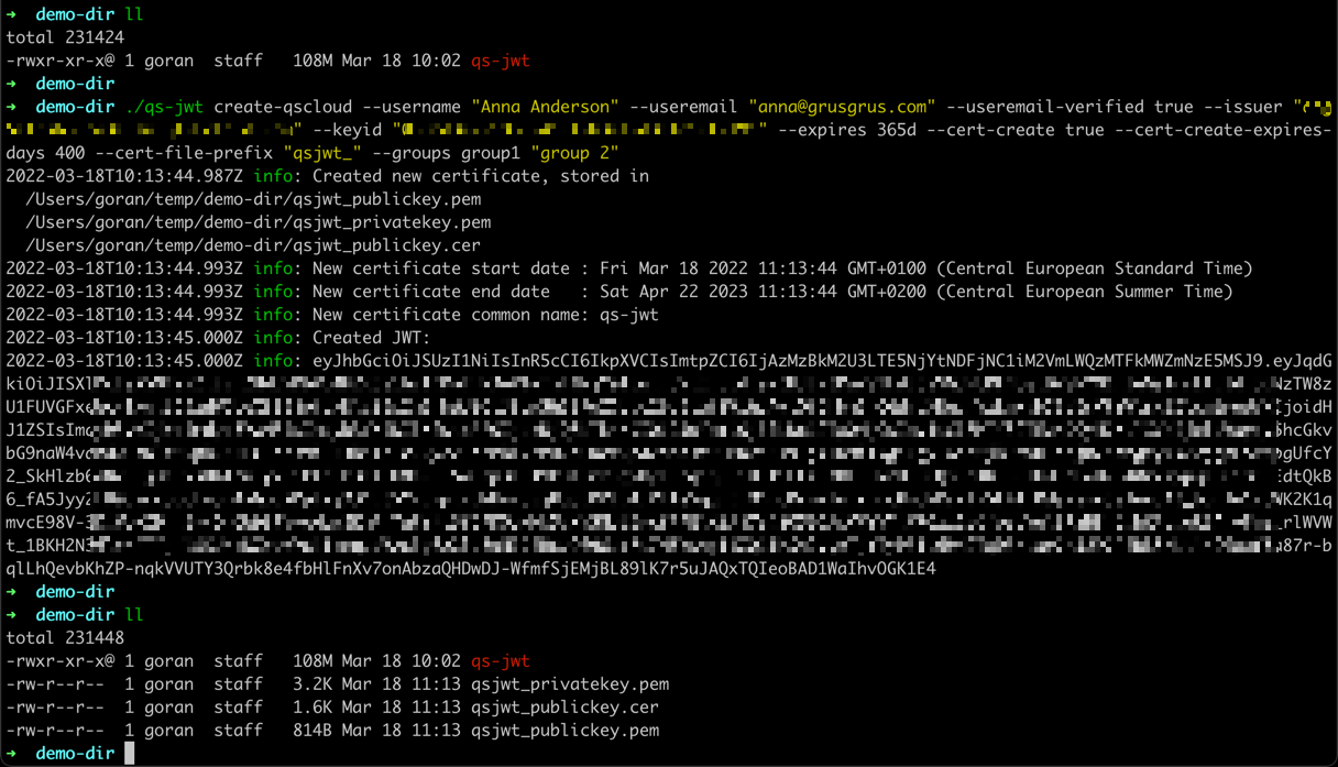 qs-jwt running on macOS, creating new cert and key