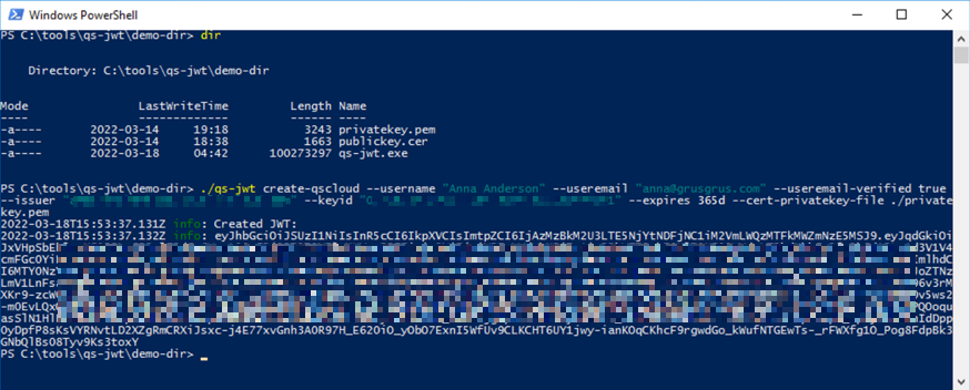 qs-jwt running on Windows Server 2016, using existing key file