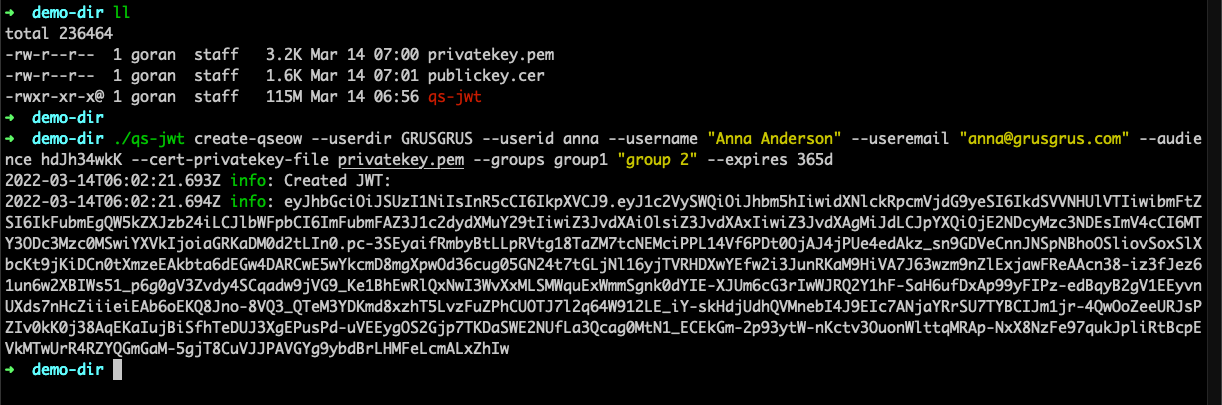 qs-jwt running on macOS, using existing key file