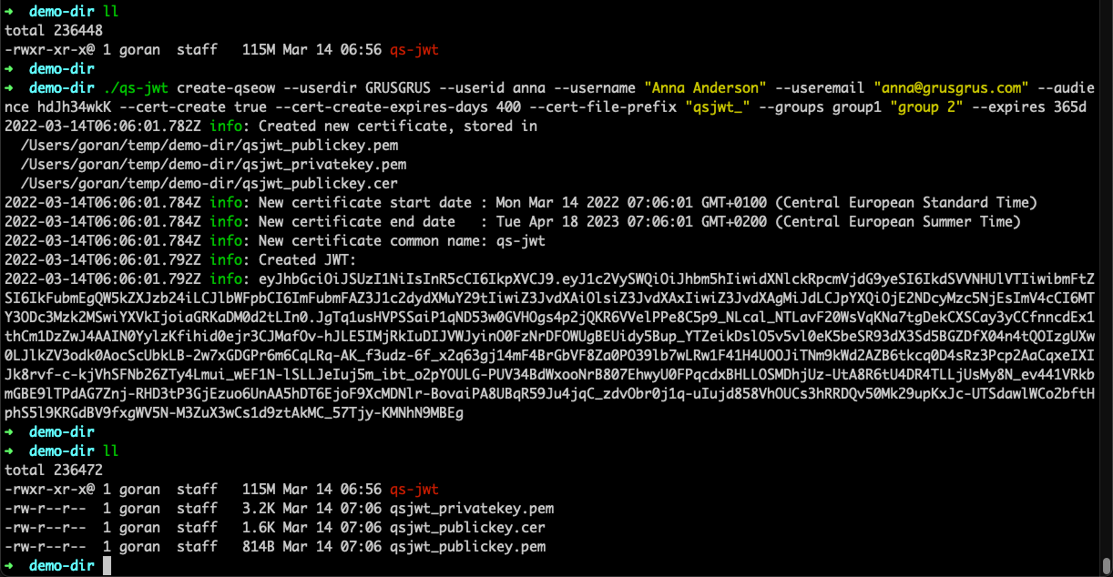 qs-jwt running on macOS, creating new cert and keys