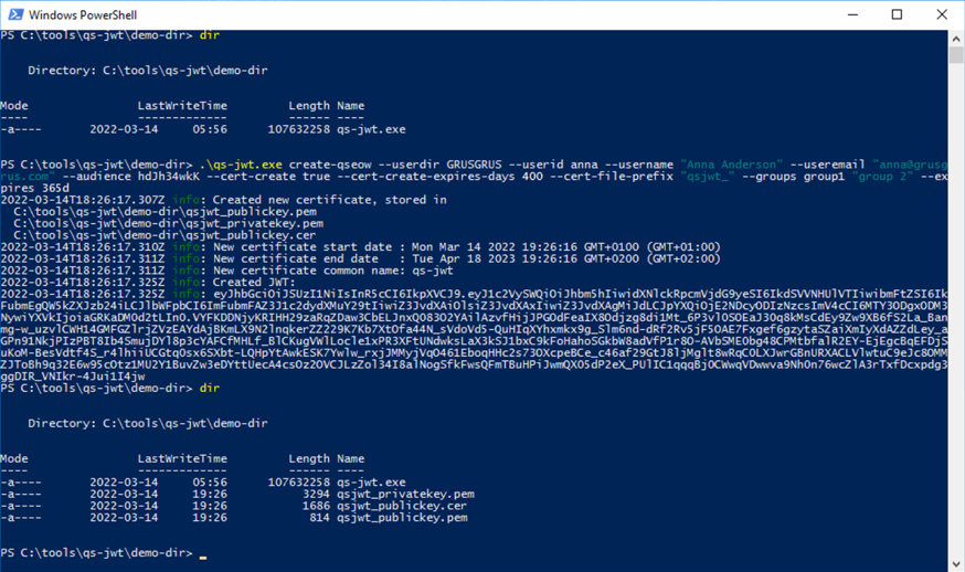 qs-jwt running on Windows Server 2016, creating new cert and key