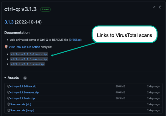 VirusTotal scans as part of qs-jwt release notes
